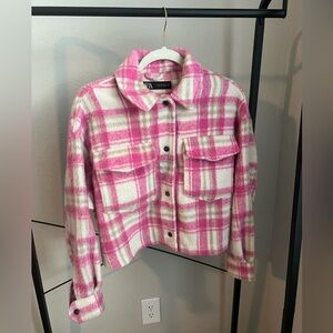 Cropped flannel shirt jacket